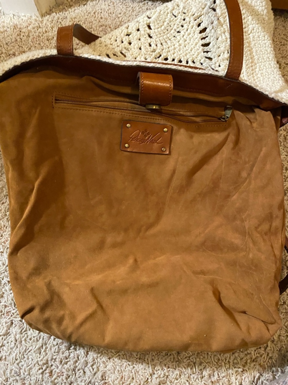 Neutral Crochet Tote Bag with Brown Tassel Straps - Patricia Nash. - Picture 8 of 12